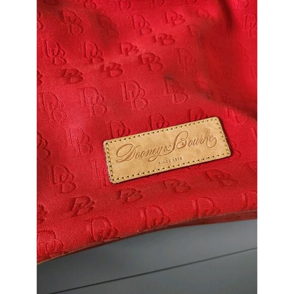 Dooney and Bourke Red Canvas XL Logo Tote Bag Travel Shoulder Leather Straps - Picture 2 of 15